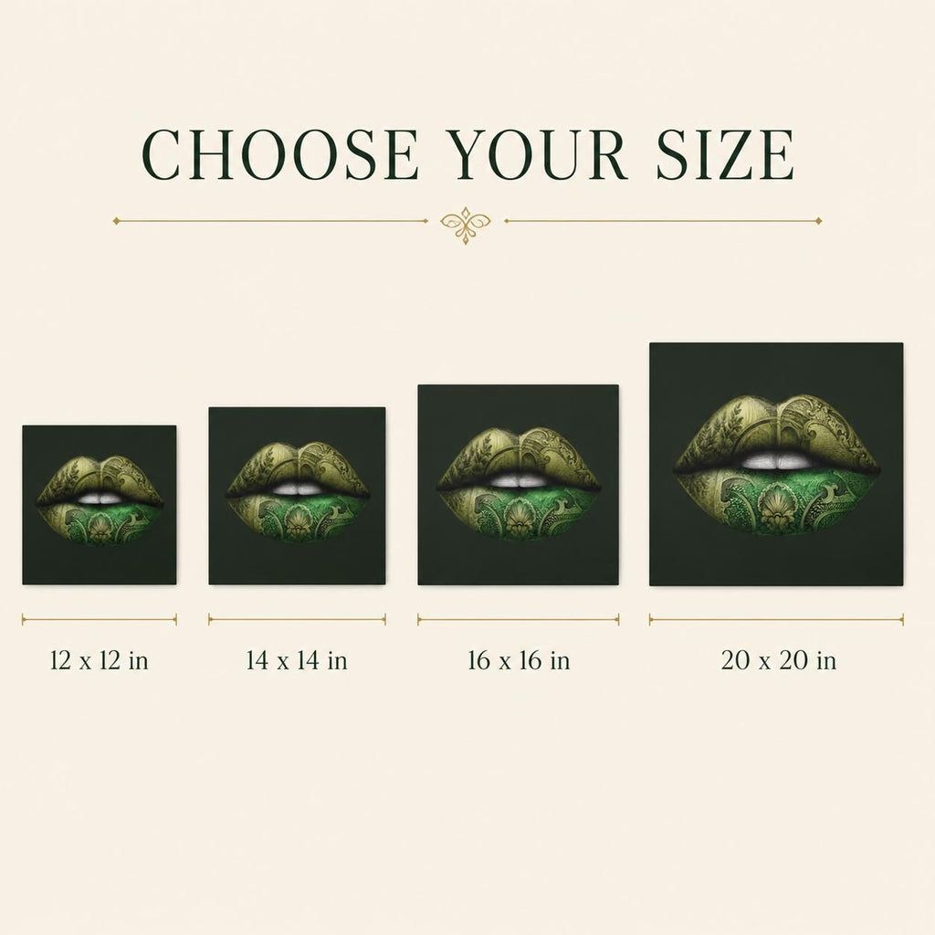Green Lips Canvas Wall Art, Money Lips Print, Dark Green Glam Decor, Fashion Wall Art, Maximalist Bedroom Decor, Luxury Art Gift
