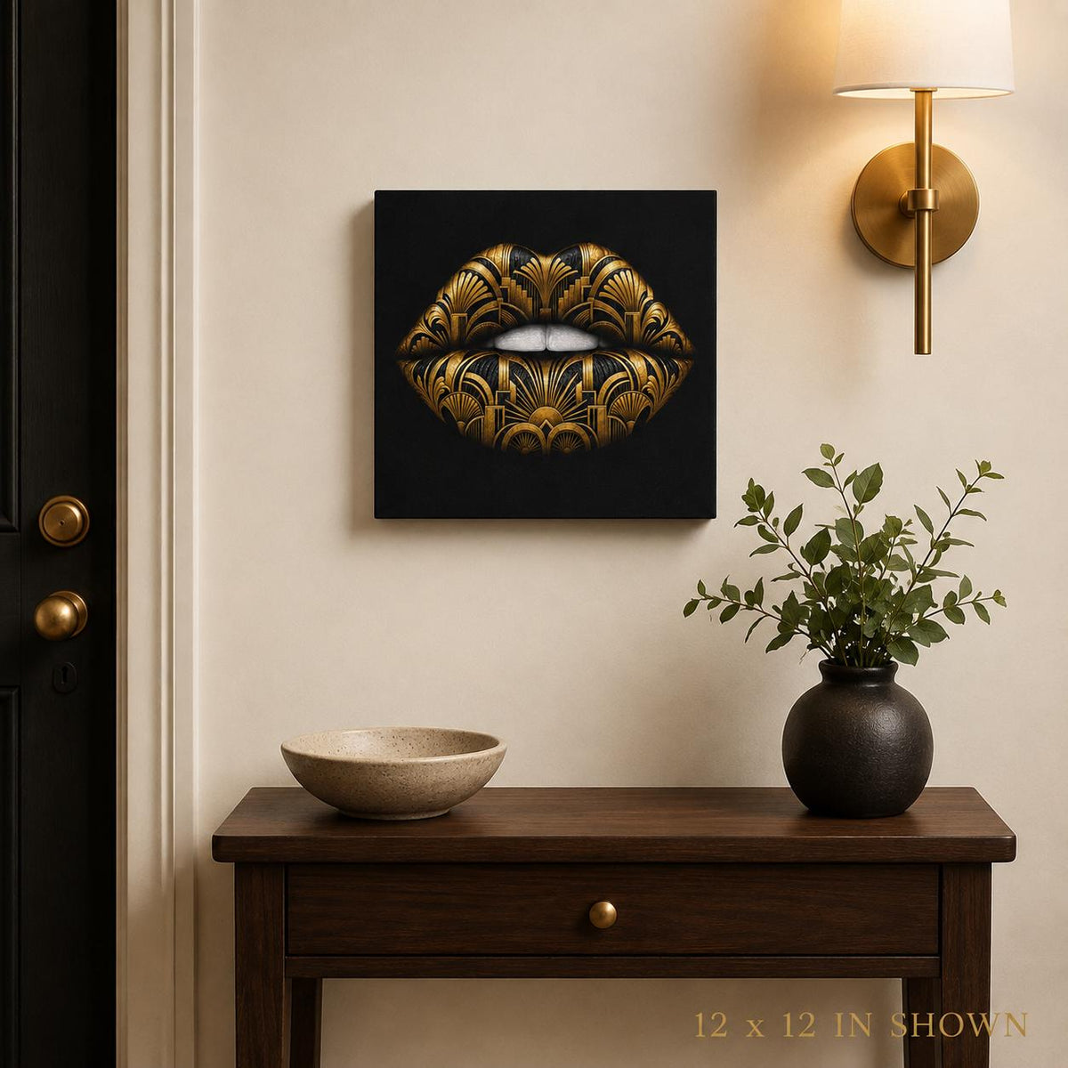 Black Gold Lips Canvas Wall Art, Art Deco Glam Decor, Fashion Wall Art, Maximalist Bedroom Decor, Luxury Beauty Salon Art Gift