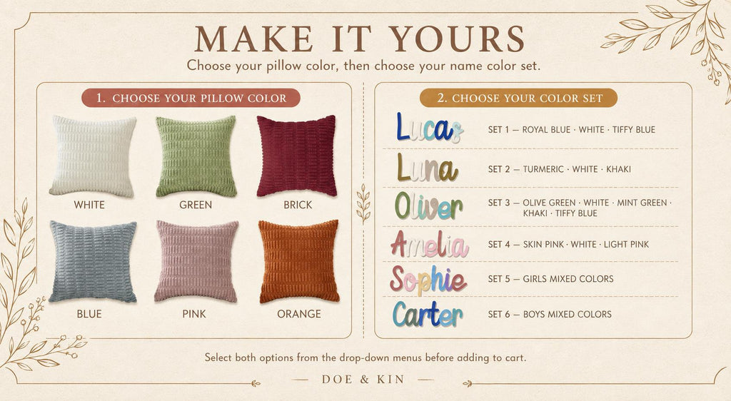 Personalized Name Pillow Cover, Custom Kids Pillow Cover, 18x18 Ribbed Plush Cushion, Nursery Decor, Girls Boys Bedroom Gift