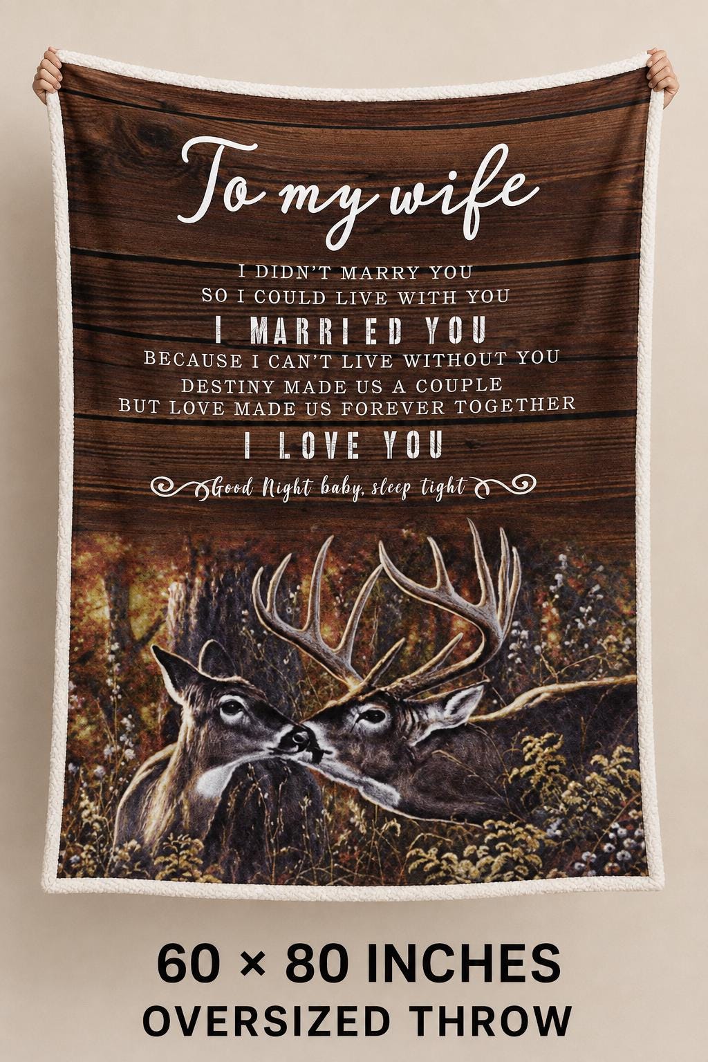 To My Wife Sherpa Blanket, Romantic Wife Gift, Deer Couple Love Blanket, Anniversary or Birthday Gift for Her, 60x80
