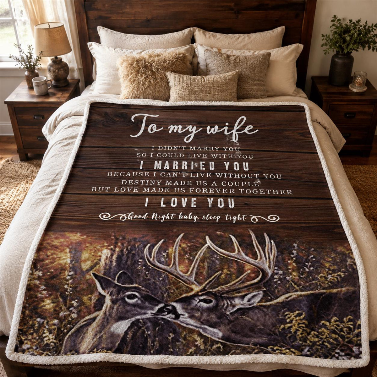 To My Wife Sherpa Blanket, Romantic Wife Gift, Deer Couple Love Blanket, Anniversary or Birthday Gift for Her, 60x80