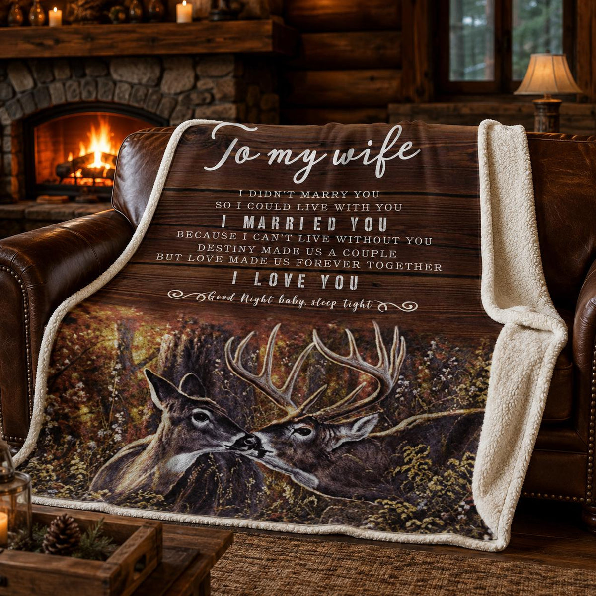 To My Wife Sherpa Blanket, Romantic Wife Gift, Deer Couple Love Blanket, Anniversary or Birthday Gift for Her, 60x80