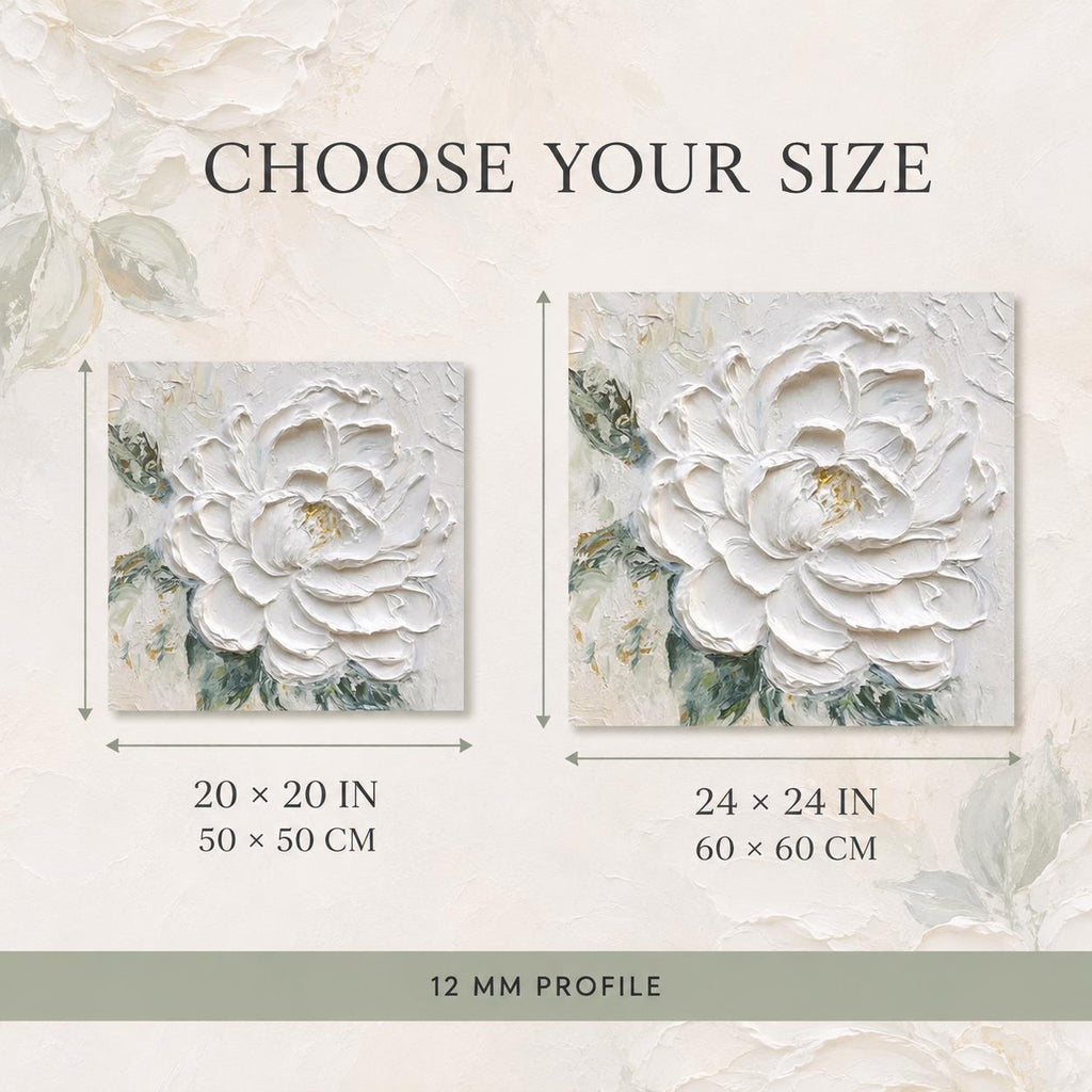White Flower Painting, Hand Painted Textured Canvas Wall Art, Cream Floral Decor, Square Botanical Art, Framed or Frameless