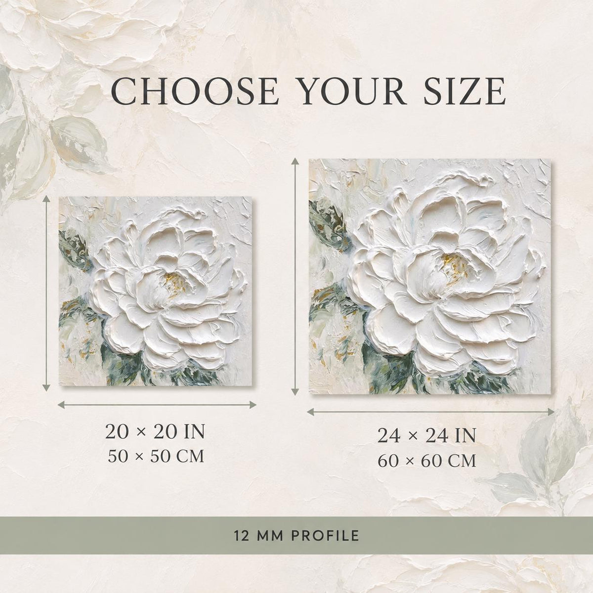 White Flower Painting, Hand Painted Textured Canvas Wall Art, Cream Floral Decor, Square Botanical Art, Framed or Frameless