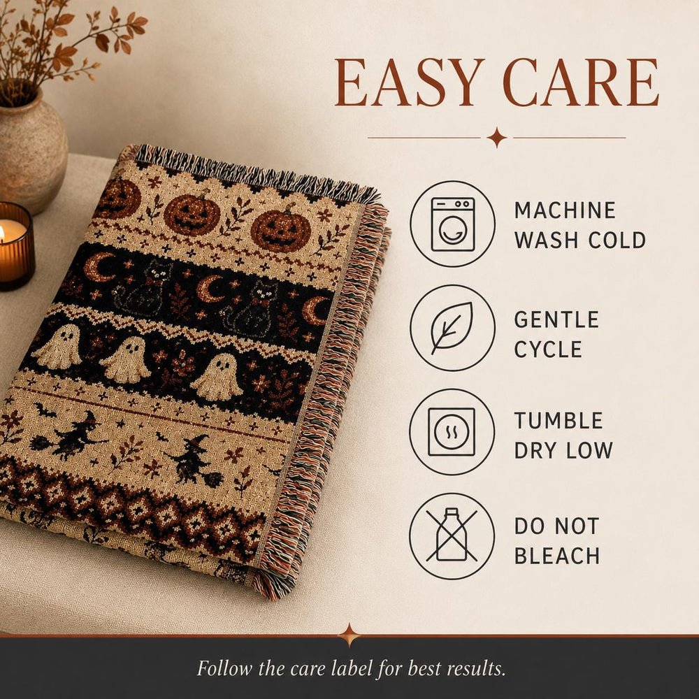 Ghost Cat Halloween Woven Blanket