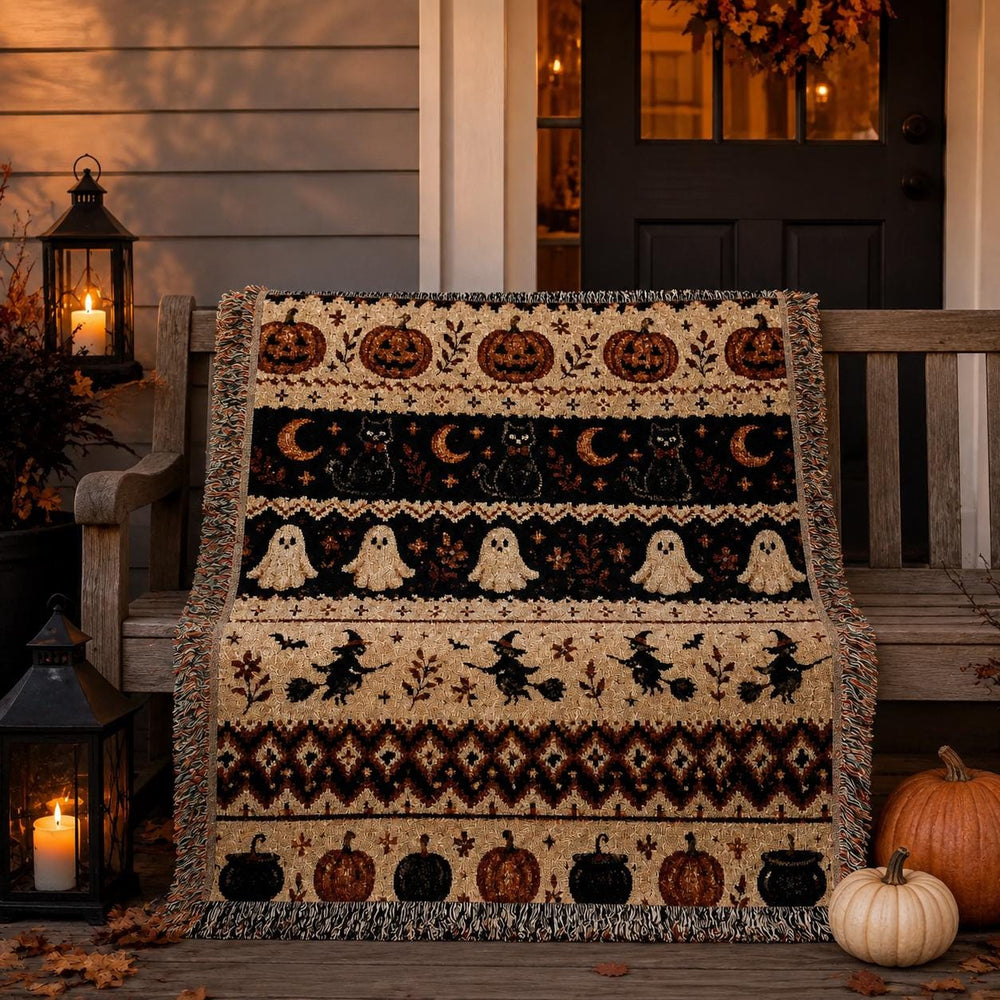 Ghost Cat Halloween Woven Blanket