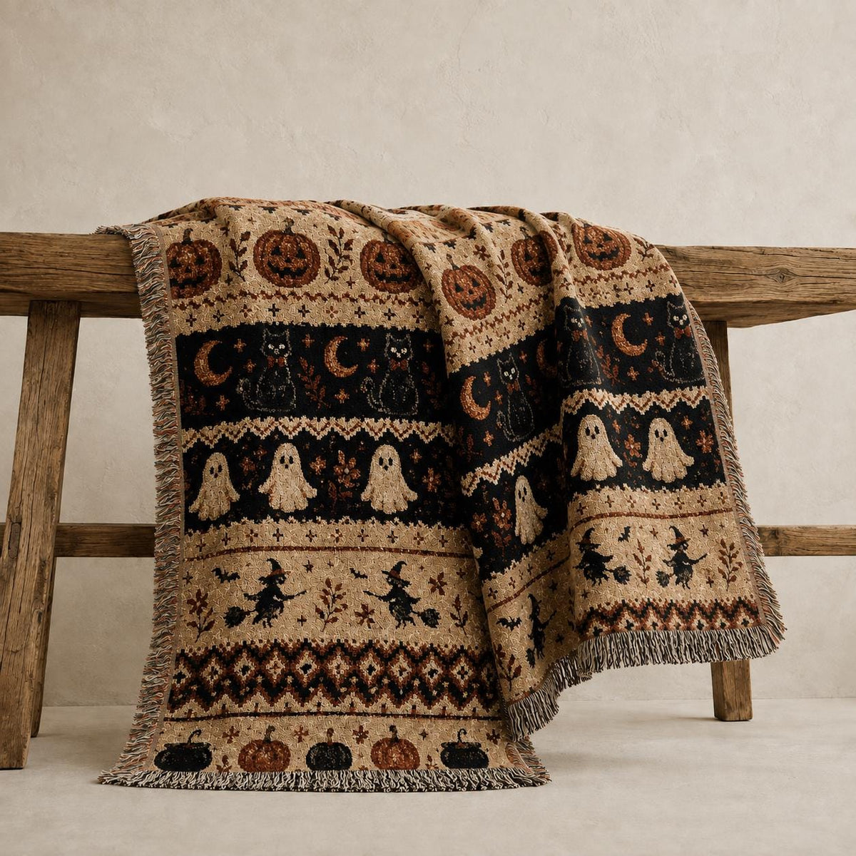 Ghost Cat Halloween Woven Blanket