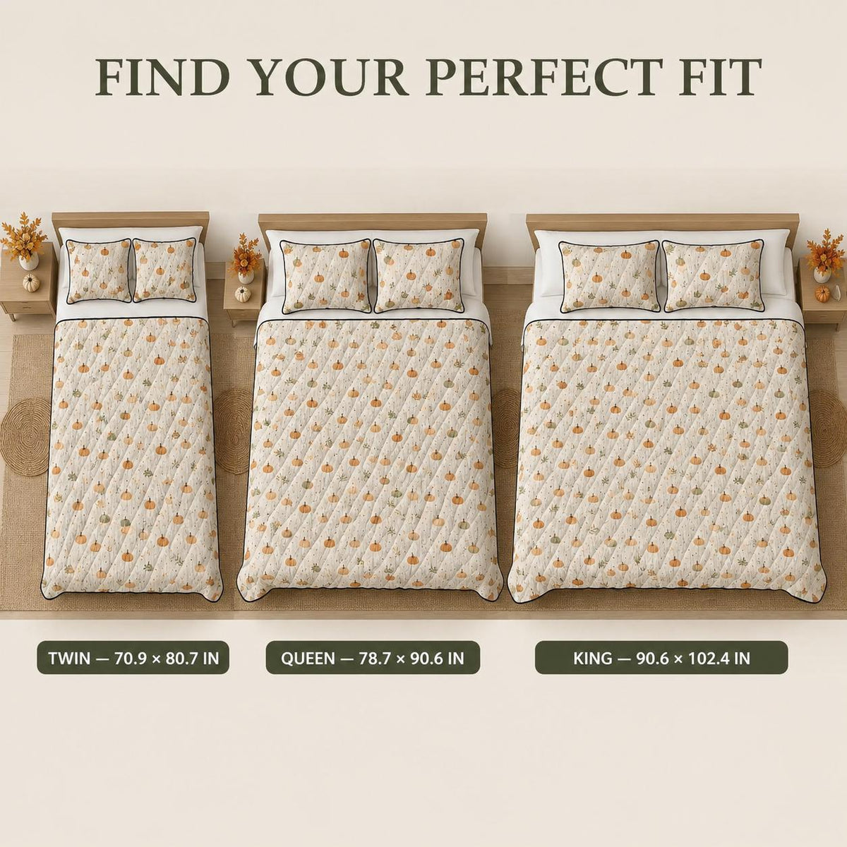 Pumpkin Quilt Cover Set with 2 Pillowcases, Fall Botanical Bedding, Lightweight Autumn Duvet, Twin Queen King