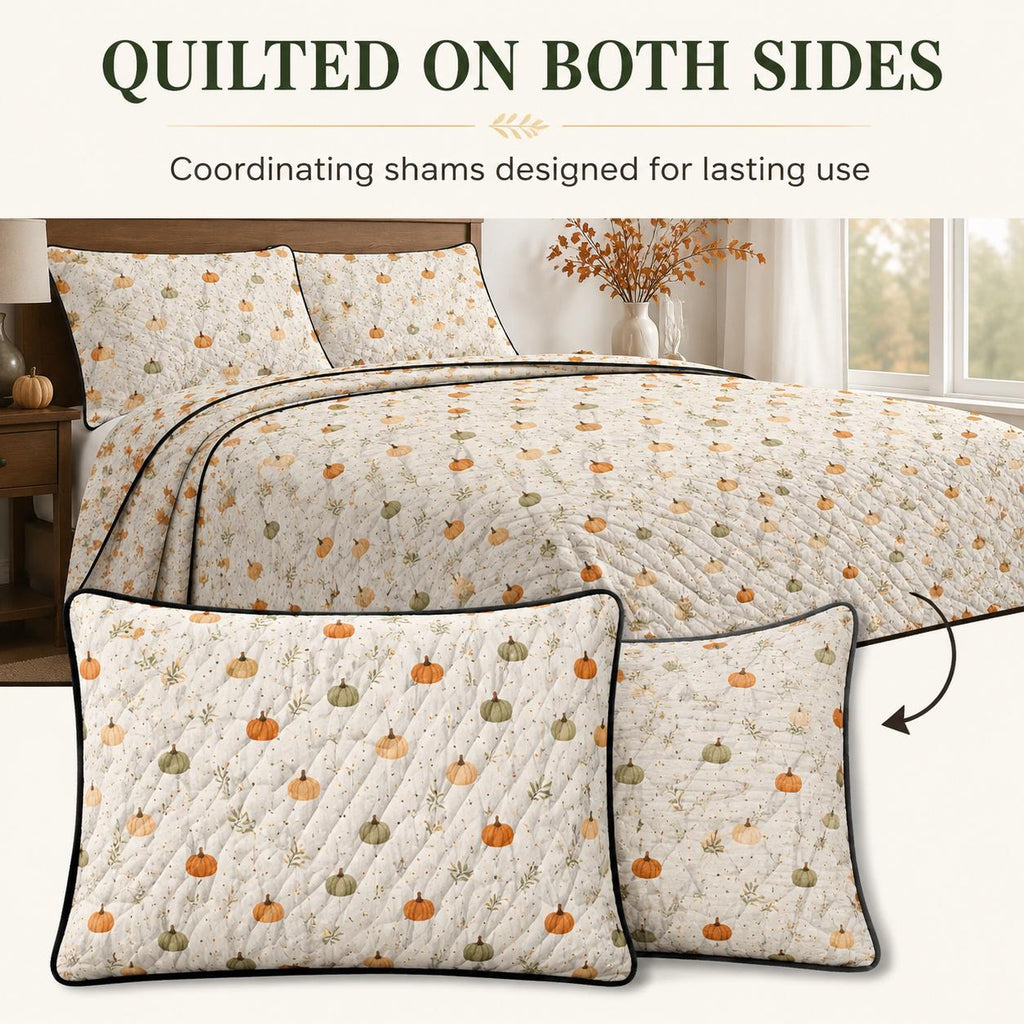 Pumpkin Quilt Cover Set with 2 Pillowcases, Fall Botanical Bedding, Lightweight Autumn Duvet, Twin Queen King