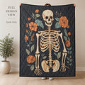Gothic Skeleton Quilt, Floral Skull Bedspread, Dark Botanical Halloween Bedding, Lightweight Quilt, Twin Queen King