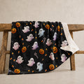Cute Ghost Halloween Sherpa Blanket, Pumpkin Fleece Throw, Cozy Spooky Blanket, Kids Halloween Decor