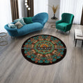 Round Boho Mandala Rug 47 Inch, Colorful Machine Woven Accent Rug, Bohemian Living Room Decor, Entryway Bedroom Rug