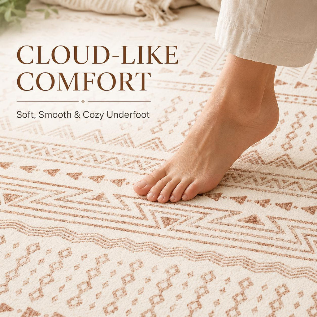 Area Rug, 6 X 9 Ft Large Washable Rug, Non-Slip And Tear-Resistant Soft Carpet, Pet & Child Friendly Modern Area Rugs, Indoor Mat For Bedroom, Office, Living Room, Kids Room, Entryway, Beige