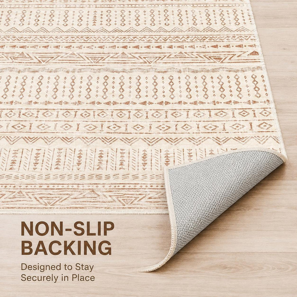 Area Rug, 6 X 9 Ft Large Washable Rug, Non-Slip And Tear-Resistant Soft Carpet, Pet & Child Friendly Modern Area Rugs, Indoor Mat For Bedroom, Office, Living Room, Kids Room, Entryway, Beige