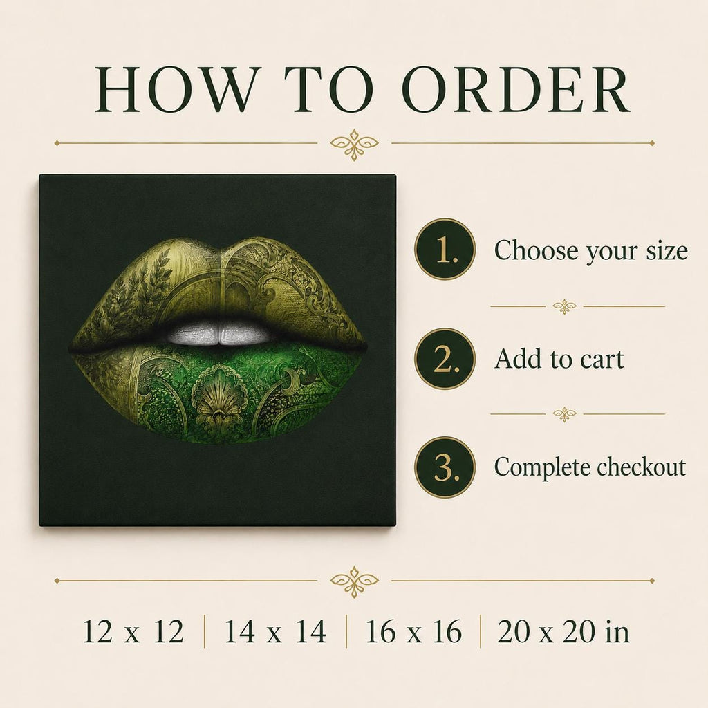 Green Lips Canvas Wall Art, Money Lips Print, Dark Green Glam Decor, Fashion Wall Art, Maximalist Bedroom Decor, Luxury Art Gift