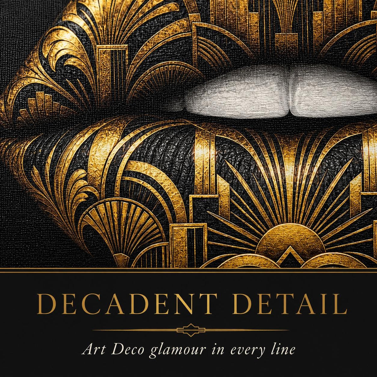 Black Gold Lips Canvas Wall Art, Art Deco Glam Decor, Fashion Wall Art, Maximalist Bedroom Decor, Luxury Beauty Salon Art Gift
