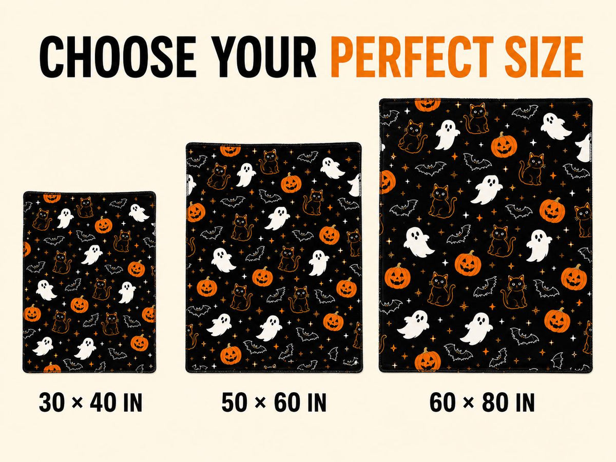 Halloween Blanket with Ghosts Black Cats and Pumpkins, Cozy Spooky Throw Blanket, Cute Halloween Decor, Fall Gift