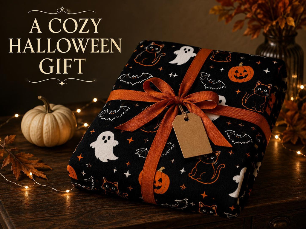 Halloween Blanket with Ghosts Black Cats and Pumpkins, Cozy Spooky Throw Blanket, Cute Halloween Decor, Fall Gift