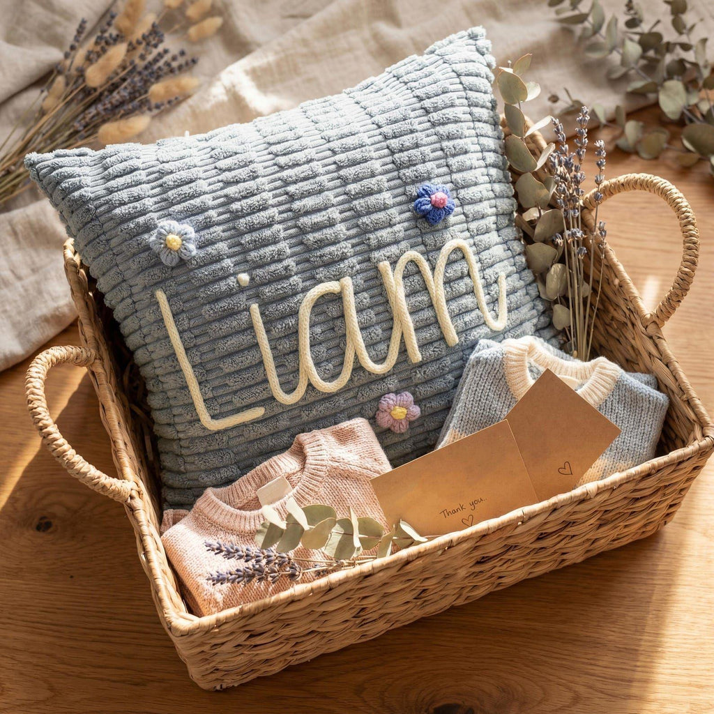 Personalized Name Pillow Cover, Custom Kids Pillow Cover, 18x18 Ribbed Plush Cushion, Nursery Decor, Girls Boys Bedroom Gift