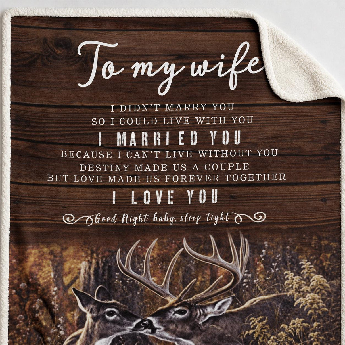 To My Wife Sherpa Blanket, Romantic Wife Gift, Deer Couple Love Blanket, Anniversary or Birthday Gift for Her, 60x80