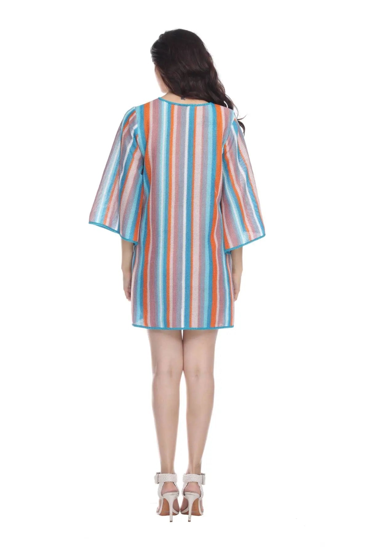La Moda Multi-Color Stripe Pattern Short Polyester Tunic