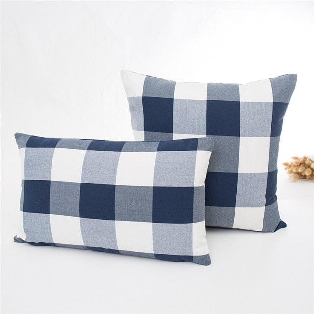 Plaid Striped Polyester Cotton Cushion Cover Pillow Case
