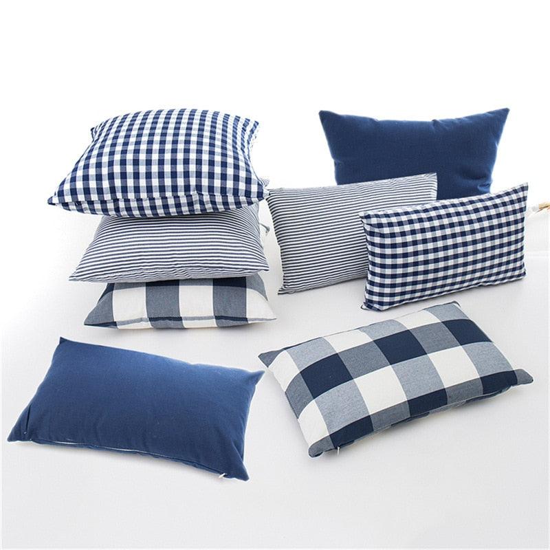 Plaid Striped Polyester Cotton Cushion Cover Pillow Case