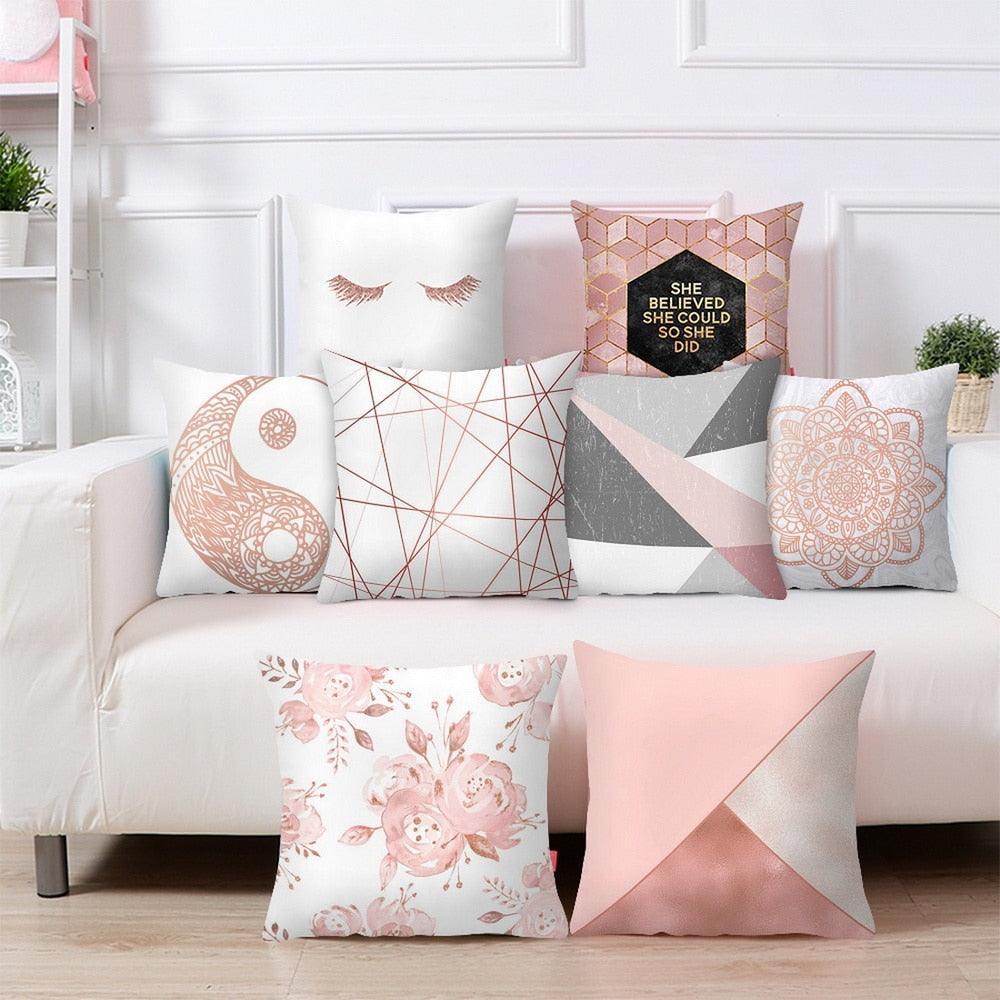Nordic Botanical Throw Pillow Cover | Modern Geometric Floral Cushion Cover for Sofa & Bedroom