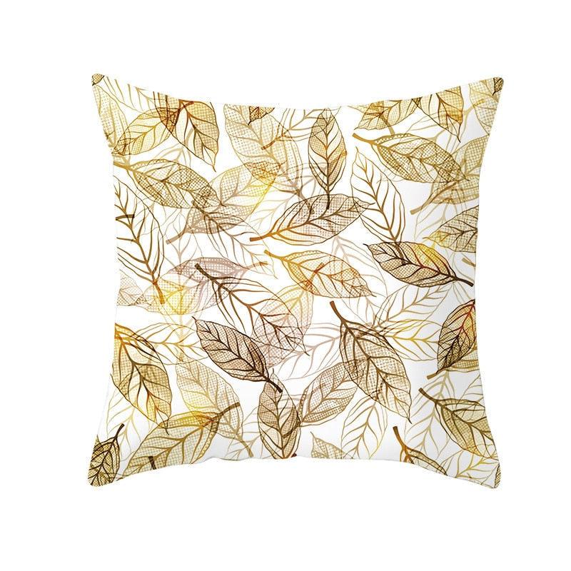 Tropical Leaf Throw Pillow Cover | Green & Gold Botanical Decorative Cushion Cover for Sofa, Couch & Bedroom