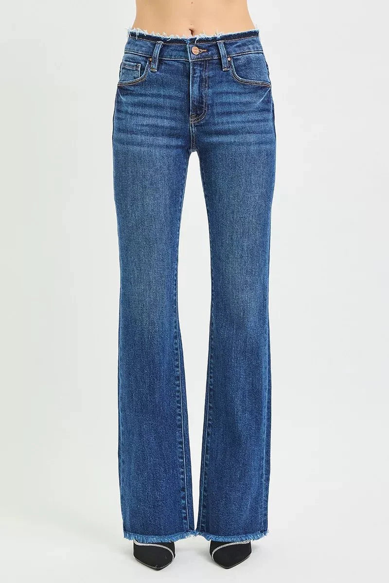 RISEN Full Size Mid Rise Bootcut Frayed Waistband Hem Detail Jeans Plus Size
