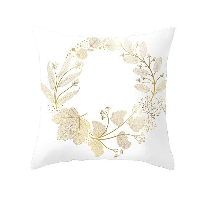 Tropical Leaf Throw Pillow Cover | Green & Gold Botanical Decorative Cushion Cover for Sofa, Couch & Bedroom
