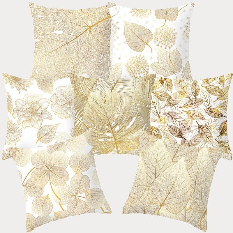 Tropical Leaf Throw Pillow Cover | Green & Gold Botanical Decorative Cushion Cover for Sofa, Couch & Bedroom