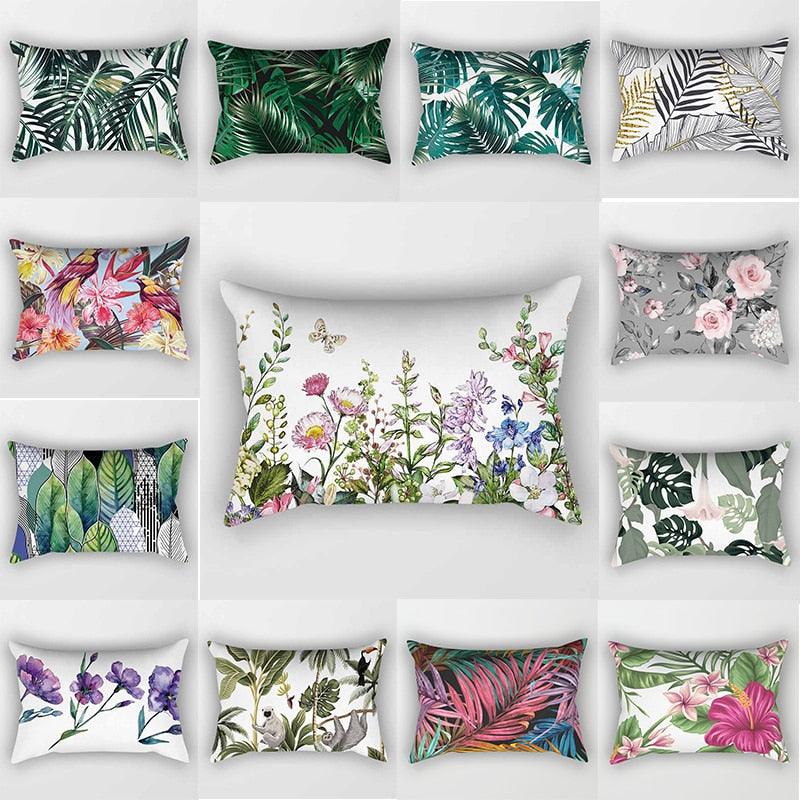 Tropical Botanical Throw Pillow Cover | Palm Leaf & Floral Accent Cushion for Living Room, Bedroom & Outdoor Spaces