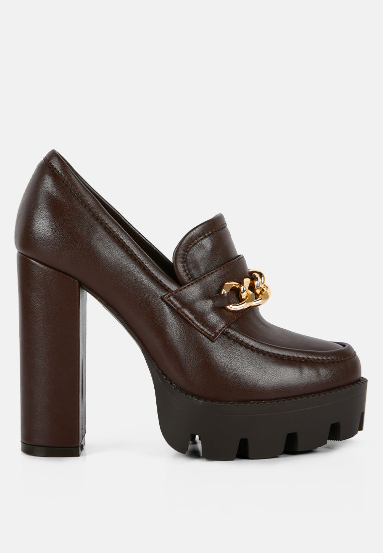 London Rag Y2K Chunky High Block Heeled Loafers