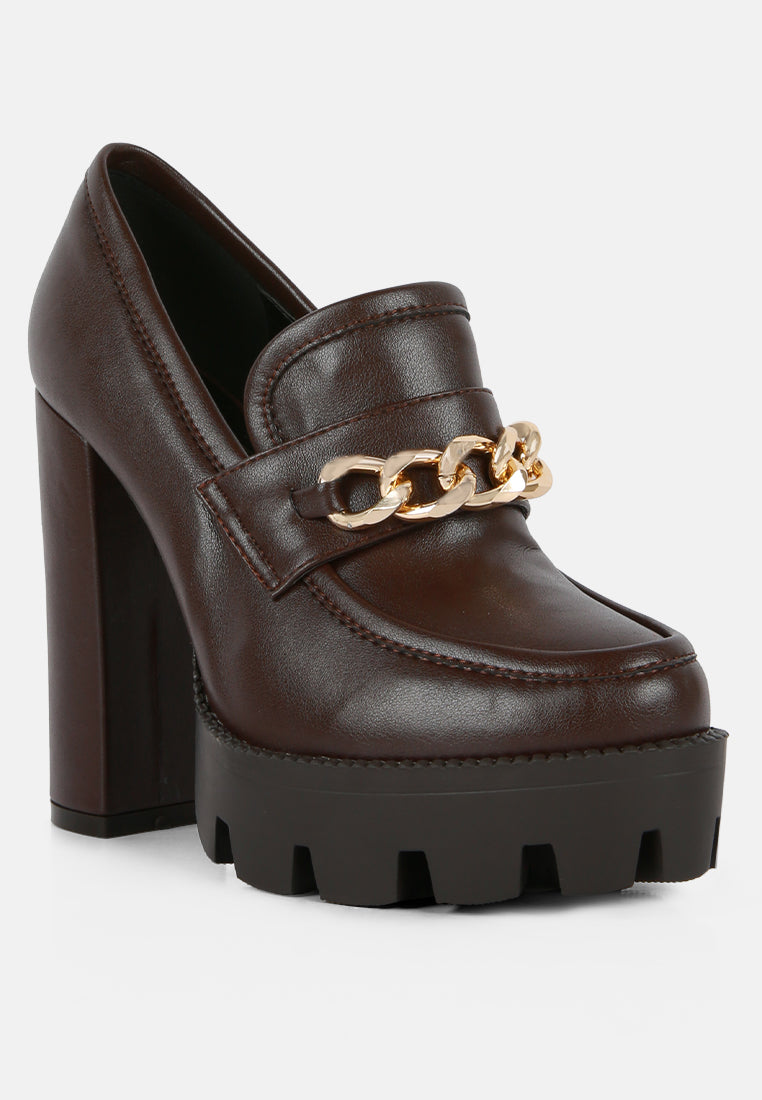 London Rag Y2K Chunky High Block Heeled Loafers